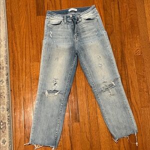 Flying Monkey Light Blue Distressed Cropped Jeans